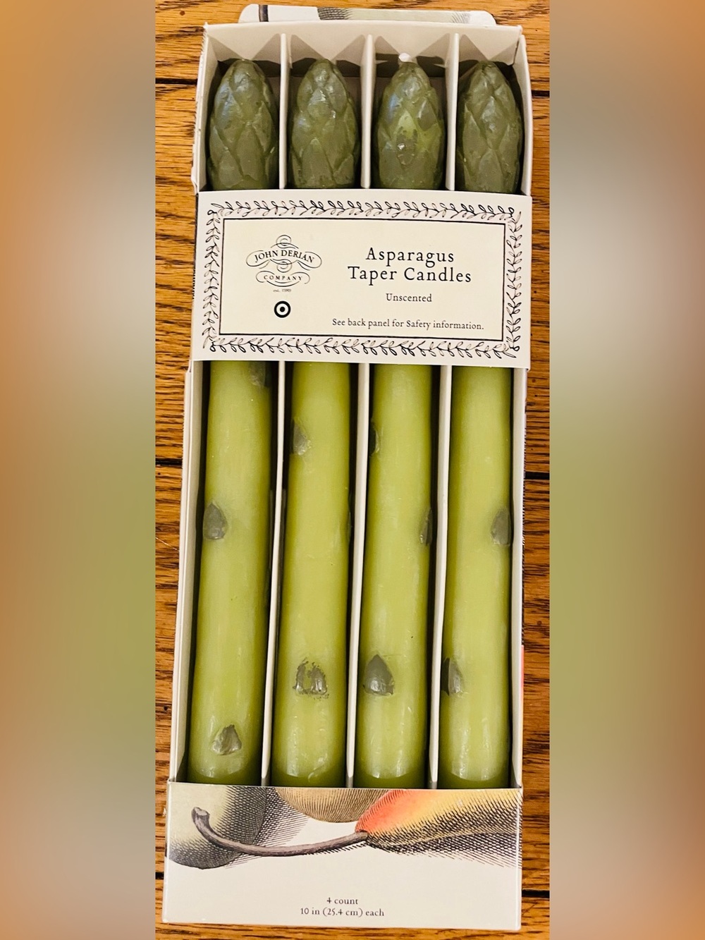 NWT John Derian Co. Asparagus Taper Candles (4) unscented, 10 inch
